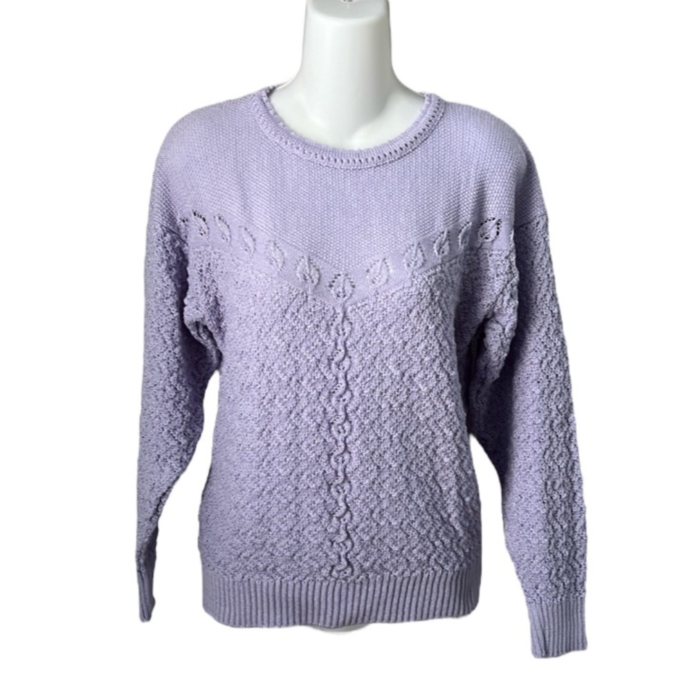 Vintage Made in USA Keren Lightweight Lavender Crochet Fitted Sweater Size Small